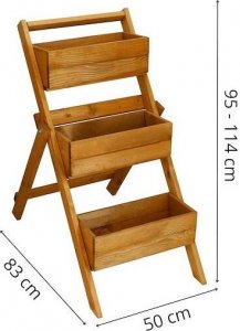 Springos Kwietnik drewniany drabinka impregnowany stojak na kwiaty z 3 donicami ogrodowy UNIWERSALNY 12