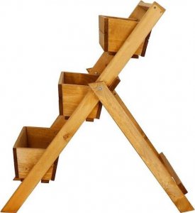 Springos Kwietnik drewniany drabinka impregnowany stojak na kwiaty z 3 donicami ogrodowy UNIWERSALNY 2