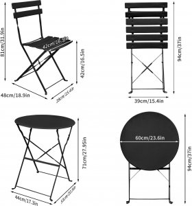 Fancy Garden Zestaw balkonowy Orion stół + 2 krzesła meble do ogrodu Czarny 3
