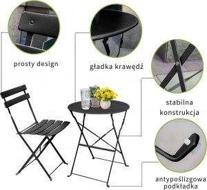 Fancy Garden Zestaw balkonowy Orion stół + 2 krzesła meble do ogrodu Czarny 4