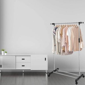 Springos Wieszak na ubrania, na kółkach, mobilny stojak teleskopowy na odzież aluminiowy UNIWERSALNY 16