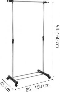 Springos Wieszak na ubrania, na kółkach, mobilny stojak teleskopowy na odzież aluminiowy UNIWERSALNY 3