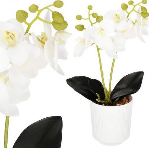 Springos Sztuczny storczyk w doniczce 33,5 cm orchidea dekoracyjny kwiat biały UNIWERSALNY 1