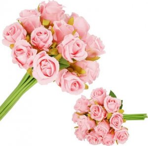 Springos Sztuczny bukiet 12 róż kwiaty różowe na gałązce dekoracyjnej 26 cm UNIWERSALNY 1