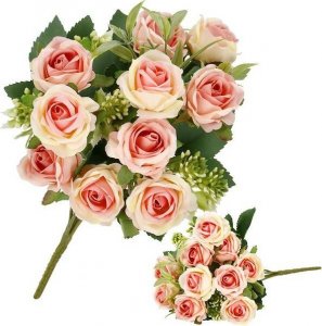 Springos Sztuczny bukiet 10 róż kwiaty różowe na gałązce dekoracyjnej 29 cm UNIWERSALNY 1