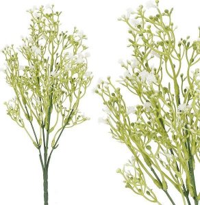Springos Sztuczna gipsówka 5 gałązek zielony bukiet z białymi kwiatami dekoracyjny 37 cm UNIWERSALNY 1