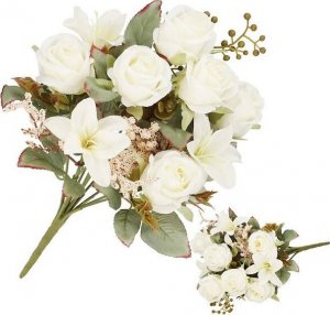Springos Sztuczne kwiaty 9 róż bukiet 37 cm białe dekoracyjne UNIWERSALNY 1