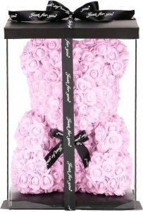 Springos Miś z płatków róż różowy 35 cm rose bear z kokardką i pudełkiem prezentowym UNIWERSALNY 1