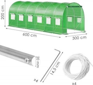 Springos Szklarnia ogrodowa foliowa UV4 140g/m2 6x3x2 m zielona UNIWERSALNY 9