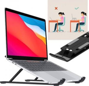 Springos Podstawka pod laptopa metalowa składana, stojak z regulacją nachylenia czarny UNIWERSALNY 15