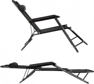 Springos Leżak składany metalowy zero gravity regulowana leżanka ogrodowa z zagłówkiem czarna UNIWERSALNY 13