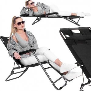Springos Leżak składany metalowy zero gravity regulowana leżanka ogrodowa z zagłówkiem czarna UNIWERSALNY 14