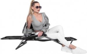 Springos Leżak składany metalowy zero gravity regulowana leżanka ogrodowa z zagłówkiem czarna UNIWERSALNY 17