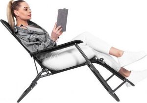 Springos Leżak składany metalowy zero gravity regulowana leżanka ogrodowa z zagłówkiem czarna UNIWERSALNY 18