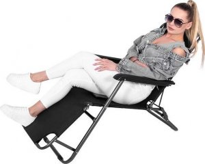 Springos Leżak składany metalowy zero gravity regulowana leżanka ogrodowa z zagłówkiem czarna UNIWERSALNY 19