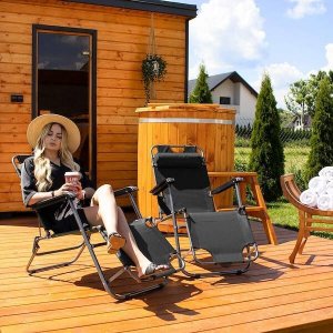 Springos Leżak składany metalowy zero gravity regulowana leżanka ogrodowa z zagłówkiem czarna UNIWERSALNY 25