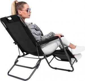 Springos Leżak składany metalowy zero gravity regulowana leżanka ogrodowa z zagłówkiem czarna UNIWERSALNY 3