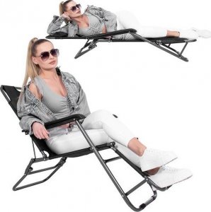 Springos Leżak składany metalowy zero gravity regulowana leżanka ogrodowa z zagłówkiem czarna UNIWERSALNY 6