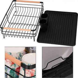 Springos Suszarka metalowa do naczyń i sztućców 42x31x13,5 cm ociekacz do naczyń czarno-brązowy UNIWERSALNY 4