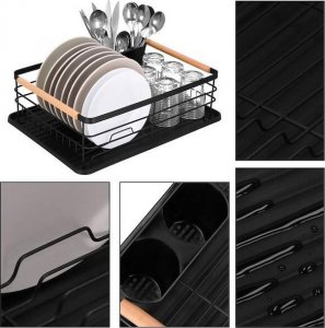 Springos Suszarka metalowa do naczyń i sztućców 42x31x13,5 cm ociekacz do naczyń czarno-brązowy UNIWERSALNY 5