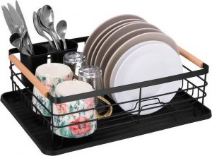 Springos Suszarka metalowa do naczyń i sztućców 42x31x13,5 cm ociekacz do naczyń czarno-brązowy UNIWERSALNY 10