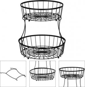 Springos Podwójny kosz na owoce, koszyk metalowy 32,5x30 cm patera czarna UNIWERSALNY 13