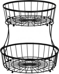 Springos Podwójny kosz na owoce, koszyk metalowy 32,5x30 cm patera czarna UNIWERSALNY 16
