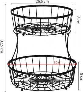 Springos Podwójny kosz na owoce, koszyk metalowy 32,5x30 cm patera czarna UNIWERSALNY 5