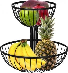 Springos Podwójny kosz na owoce, koszyk metalowy 30,5x33 cm patera czarna UNIWERSALNY 1