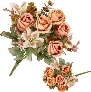 Springos Sztuczny bukiet 9 róż kwiaty wys. 37 cm dekoracja różowe UNIWERSALNY 1