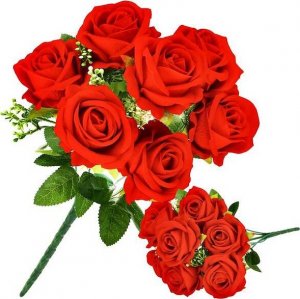 Springos Sztuczny bukiet 7 róż czerwone kwiaty wys. 37 cm dekoracja UNIWERSALNY 1