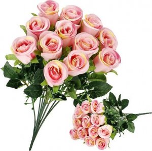 Springos Sztuczny bukiet 12 róż kwiaty na ślub różowe dekoracja UNIWERSALNY 1