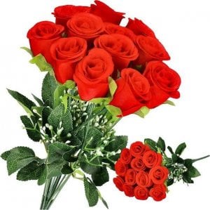 Springos Sztuczny bukiet róż 12 czerwonych kwiatów na ślub dekoracje do domu UNIWERSALNY 1
