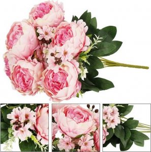 Springos Sztuczne kwiaty bukiet piwonie 18 kwiatów wys. 46 cm, na ślub, dekoracje do domu UNIWERSALNY 2
