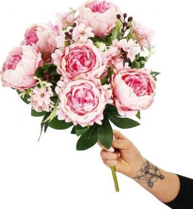 Springos Sztuczne kwiaty bukiet piwonie 18 kwiatów wys. 46 cm, na ślub, dekoracje do domu UNIWERSALNY 9