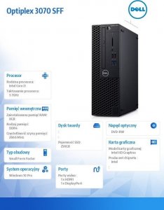 Serwer Dell Dell Optiplex 3070 SFF i3 8GB 256GB DVDRW Win10 Pro + mysz + klawiatura 5