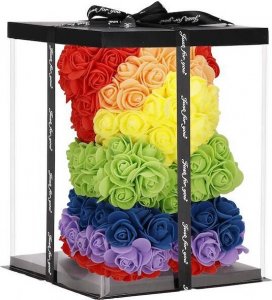 Springos Miś z płatków róż kolorowych 25 cm rose bear z lampkami LED biały zimny UNIWERSALNY 17