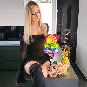 Springos Miś z płatków róż kolorowych 25 cm rose bear z lampkami LED biały ciepły UNIWERSALNY 2