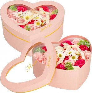 Springos Mydlane róże 24 szt. flower box zestaw kwiatów w pudełku serce różowe UNIWERSALNY 1