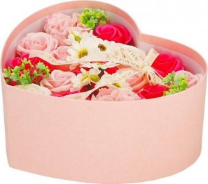 Springos Mydlane róże 24 szt. flower box zestaw kwiatów w pudełku serce różowe UNIWERSALNY 12
