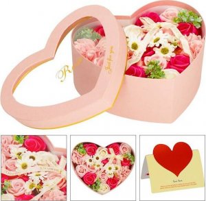 Springos Mydlane róże 24 szt. flower box zestaw kwiatów w pudełku serce różowe UNIWERSALNY 4