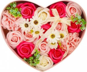 Springos Mydlane róże 24 szt. flower box zestaw kwiatów w pudełku serce różowe UNIWERSALNY 5