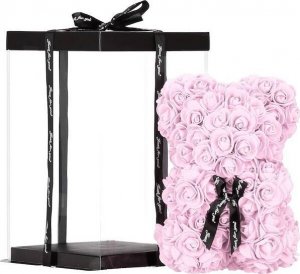 Springos Miś z płatków róż różowy 25 cm miś z róż z lampkami LED biały ciepły UNIWERSALNY 2