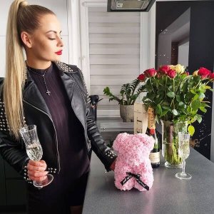 Springos Miś z płatków róż różowy 25 cm miś z róż z lampkami LED biały ciepły UNIWERSALNY 5