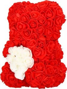 Springos Miś z płatków róż czerwony z sercem, 30 cm rose bear z lampkami LED biały ciepły UNIWERSALNY 5