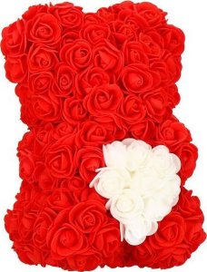 Springos Miś z płatków róż czerwony z sercem, 30 cm rose bear z lampkami LED biały ciepły UNIWERSALNY 6