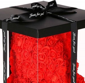 Springos Miś z płatków róż czerwony z sercem, 30 cm rose bear z lampkami LED biały ciepły UNIWERSALNY 8