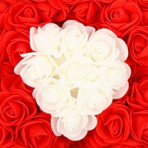 Springos Miś z płatków róż czerwony z sercem, 30 cm rose bear z lampkami LED biały ciepły UNIWERSALNY 9
