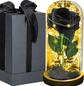 Springos Wieczna róża w szkle 21 cm świecąca ozdoba LED prezent kwiat czarny UNIWERSALNY 1