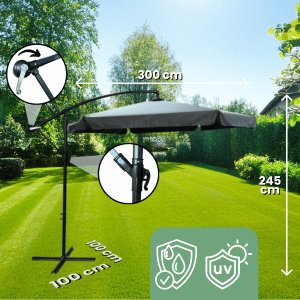 Fancy Garden Parasol ogrodowy CYNIA 245x300x300 z korbką składany solidny ciemnoszary 10